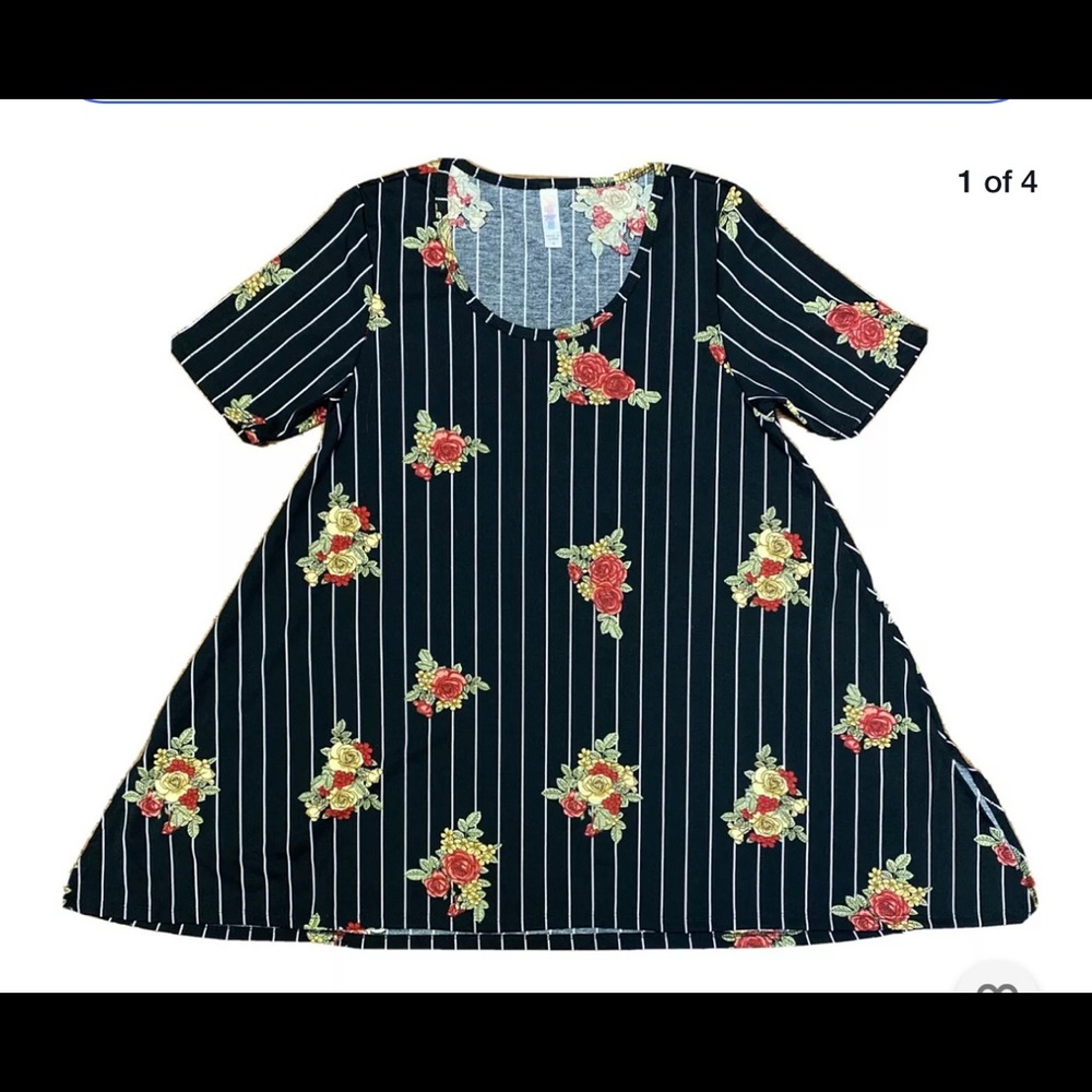 LuLaRoe Perfect Tee Shirt Black Stripe Roses S NWT